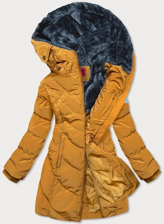 Kurtka zimowa damska z kapturem żółta (m-21306)