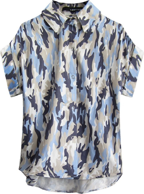 BAWEŁNIANA KOSZULA W MORO NIEBIESKO-GRANATOWA (0823)