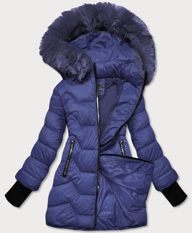 PIKOWANA KURTKA ZIMOWA Z KAPTUREM NIEBIESKA (B2719-72)