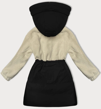 Przejściowa kurtka z łączonych materiałów czarna-ecru  (WD2351)