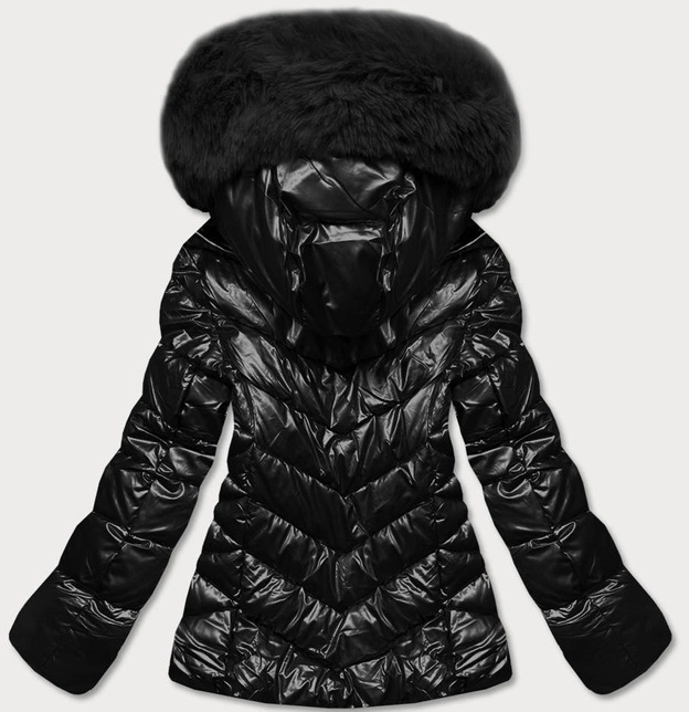 Krótka kurtka damska z futerkiem czarna (TY036-1)