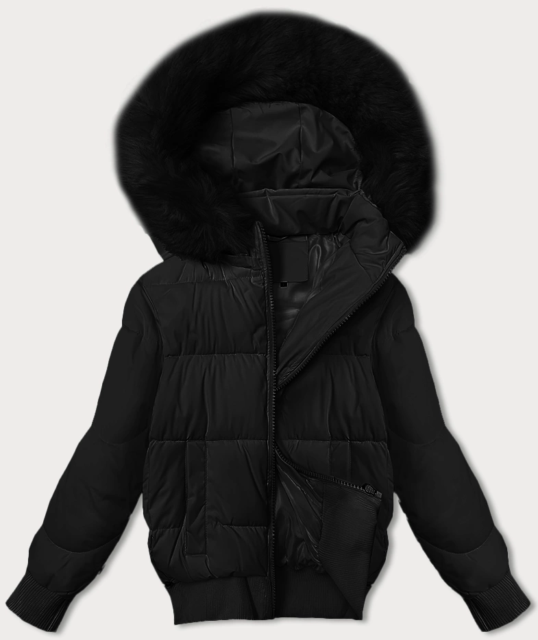 Krótka zimowa kurtka damska ze ściągaczami S'west czarna (B8288-1)