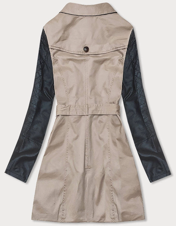 Damski płaszcz z łączonych materiałów beżowy (M206)
