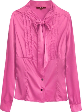 SATYNOWA KOSZULA Z WIĄZANĄ STÓJKĄ AMARANTOWA (X1066X)