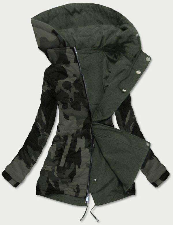 DWUSTRONNA PARKA DAMSKA Z KAPTUREM KHAKI-MORO (XW665X)