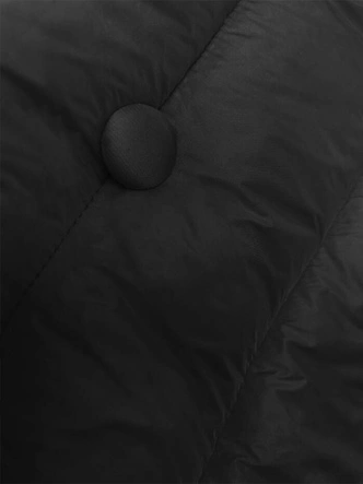 Puchowy płaszcz damski na guziki czarny (5M3160-392)