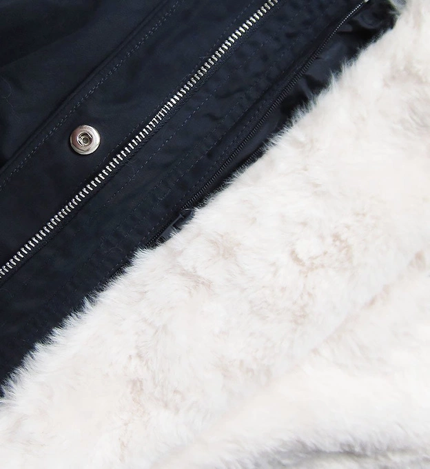 ZIMOWA PARKA DAMSKA Z PODPINKĄ I KAPTUREM GRANATOWA (X7600BIGX)