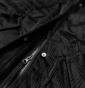 Sztruksowa zimowa kurtka damska z kapturem czarna (7764)