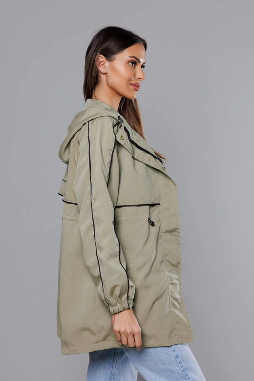 Cienka kurtka damska na podszewce oliwka (B8119-48)