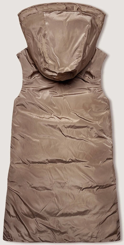 DŁUGA KAMIZELKA DAMSKA BEŻOWO- BRĄZOWA (V772G)