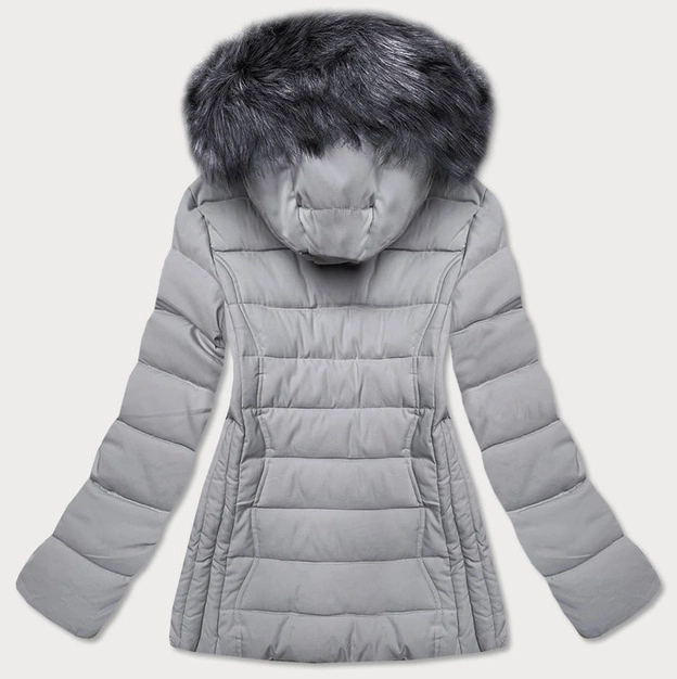 PIKOWANA KURTKA ZIMOWA Z KAPTUREM SZARA (B9526-9)