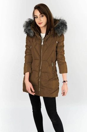 PIKOWANA KURTKA DAMSKA ZIMOWA BRĄZOWA (B9527)