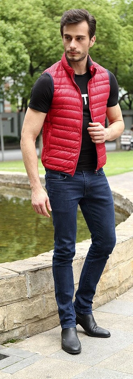 MĘSKA KAMIZELKA Z PUCHEM NATURALNYM CZERWONA (5008)