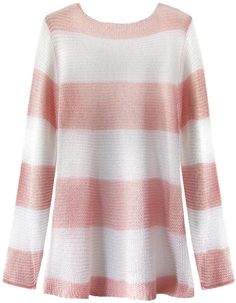 AŻUROWA NARZUTKA W PASY BIAŁO-RÓŻOWA (231ART)