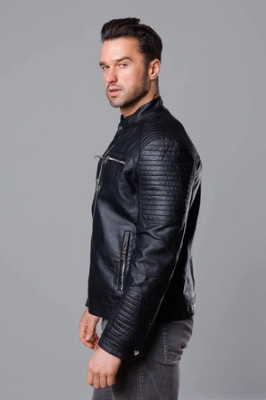 Kurtka męska typu biker czarna (11Z8053)