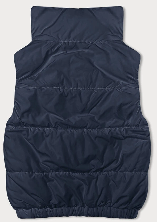 Krótki puchowy bezrękawnik damski ze stójką granatowy (16M9092-215)