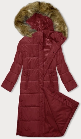 Długa kurtka zimowa z kapturem czerwona (V726)