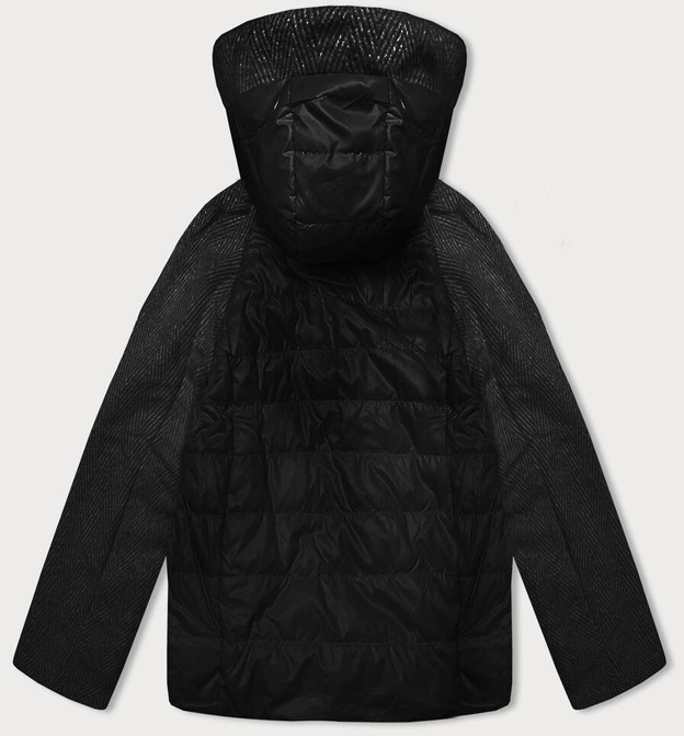 Krótka luźna kurtka damska z melanżowymi rękawami Vaston czarna-melanż (F-23962#)