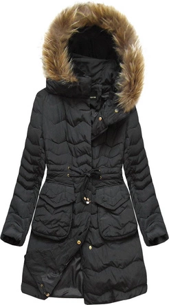 PIKOWANA KURTKA Z PUCHEM NATURALNYM CZARNA (26013)