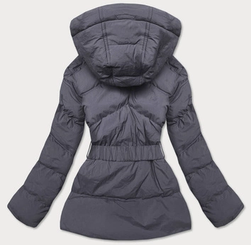 Pikowana kurtka przejściowa z paskiem ciemnoszara (23060-5)