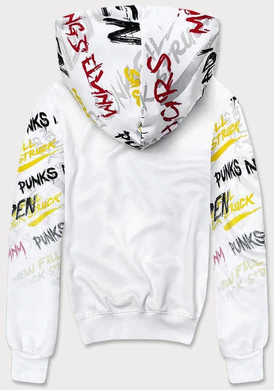 Męska bluza kangurka z nadrukiem biała (8B997-1)