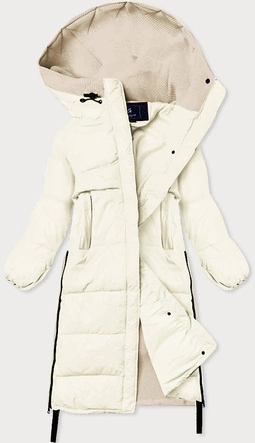 Długa kurtka zimowa z łączonych materiałów ecru (jin-210)