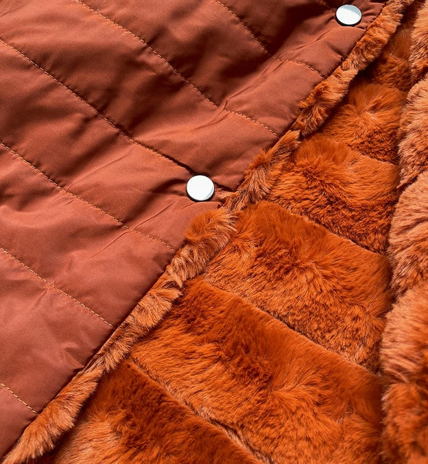 LEKKA KURTKA ZIMOWA DAMSKA FUTRO 2 W 1 RUDA (39039)