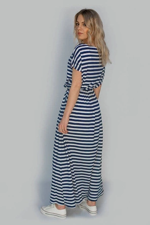 LUŹNA SUKIENKA MAXI W GUMKĘ GRANATOWO-BIAŁA (593ART)