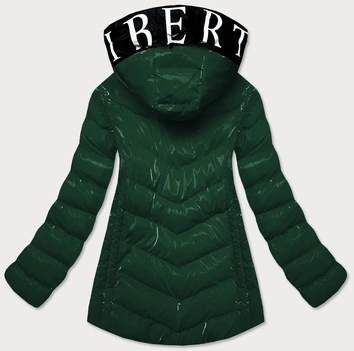 Błyszcząca kurtka damska z ozdobną podszewką zielona (xw810x)