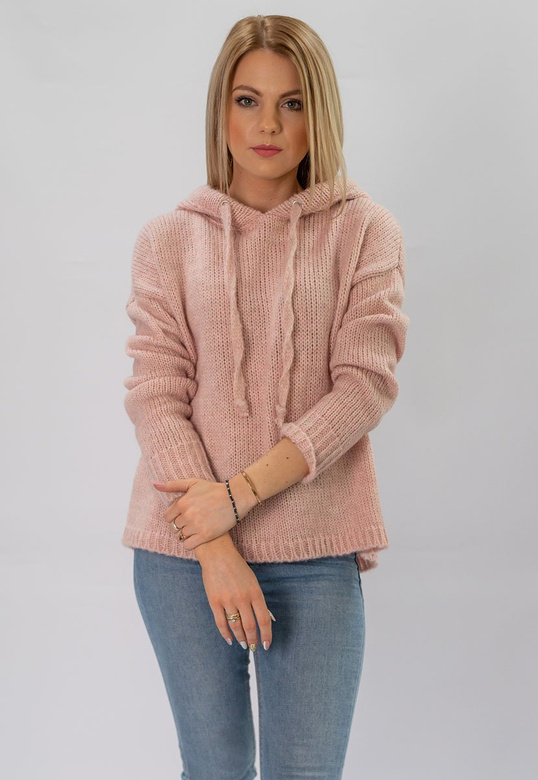 DAMSKI SWETER Z KAPTUREM ANTYCZNY RÓŻ (603ART)