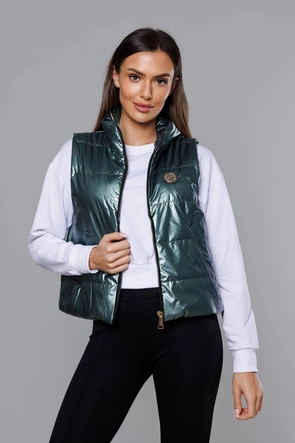 Krótka kamizelka ze stójką damska zielona (B8152-10)