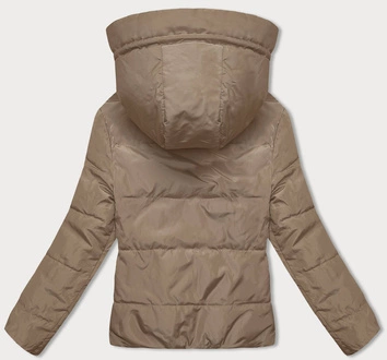 Dwustronna krótka kurtka z kapturem beż-khaki (B8181-101011)