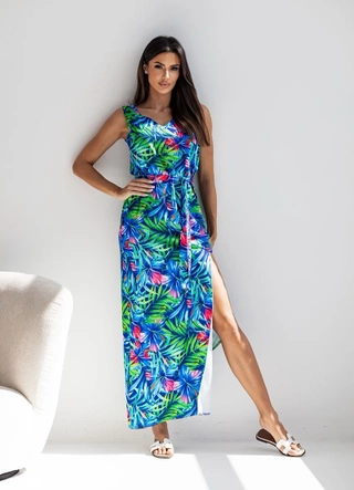 Prosta sukienka z paskiem multikolor (8294)