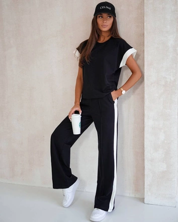 Komplet sportowy z kontrastowymi wstawkami czarny (VE99)