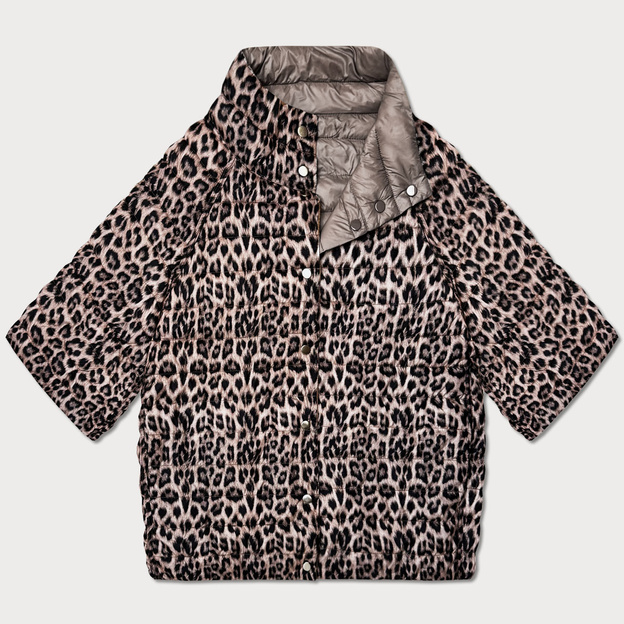 Dwustronna kurtka damska plus size z rękawem 3/4 Goodlookin kakao/panterka (M6-6308-358)