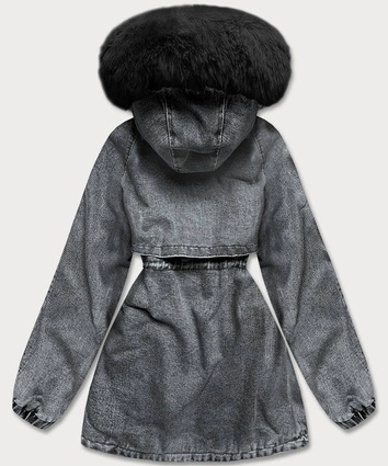 Damska kurtka jeansowa na futrzanej podszewce czarna (br8048-101)