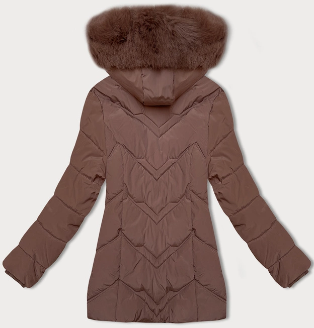 Kurtka zimowa damska plus size z kapturem S'west czekoladowa (B8300-14)
