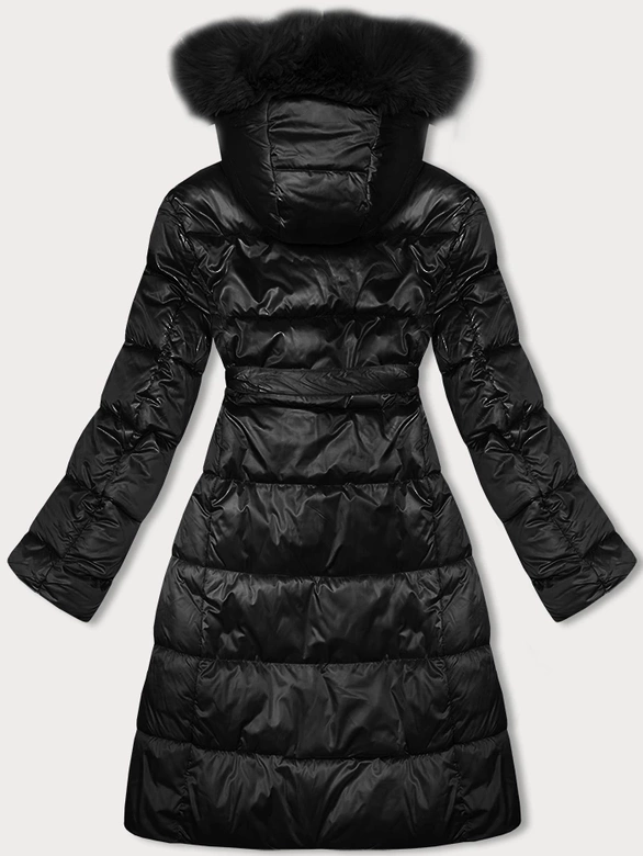 Zimowa kurtka damska z paskiem czarna S'west (B8195-1)