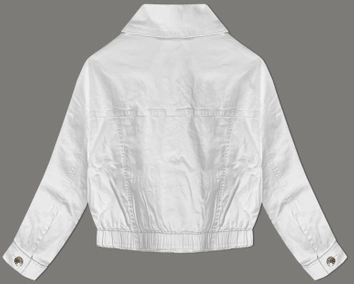 Jeansowa kurtka z gumą w pasie biała (W026)