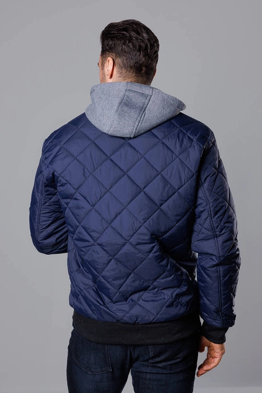 Męska kurtka bomber z dresowym kapturem granatowa (8M986-215)