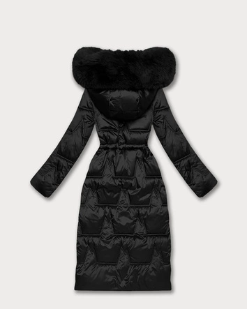 Zimowa kurtka damska ze ściągaczem w talii S'West czarna (B8522-1)