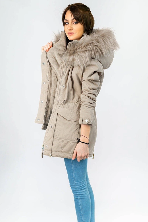 ZIMOWA DAMSKA PARKA Z KAPTUREM BEŻOWA (7617)