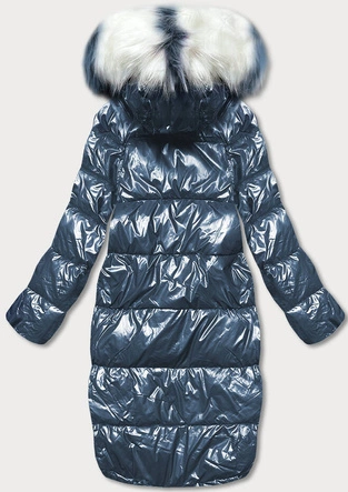 Dwustronna metaliczna kurtka zimowa granatowo-beżowa (p21-7901-99+62)