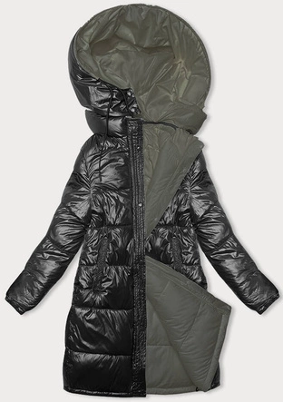 Gruba dwustronna kurtka zimowa damska czarny-khaki (V767)