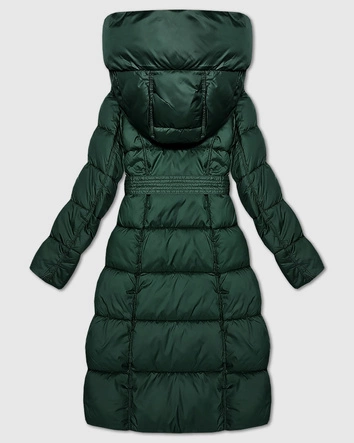Długa gruba kurtka zimowa z paskiem Minority ciemno-zielona (P3-6033-33)