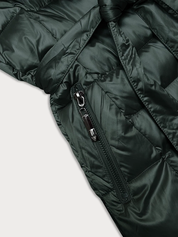 Zimowa kurtka damska z paskiem zielona ciemna S'west (B8195-10)