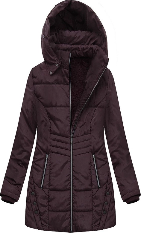 DŁUŻSZA PIKOWANA KURTKA Z KAPTUREM CIEMNOFIOLETOWA (XR2625X)
