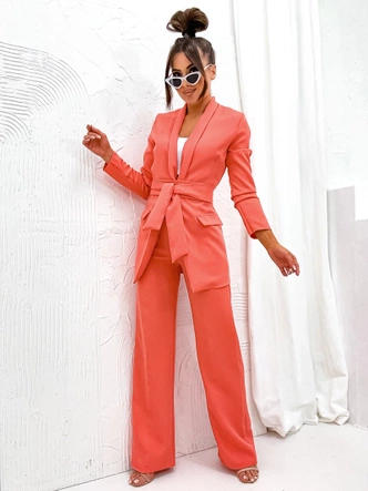 Komplet luźna marynarka + szerokie spodnie koralowy (8167)