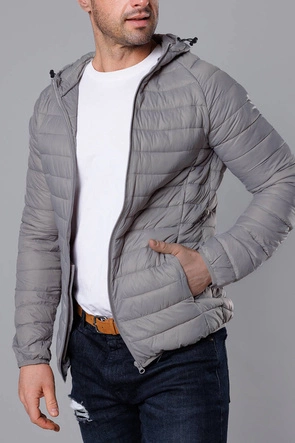 Pikowana kurtka męska z kapturem szara (HM112-3)