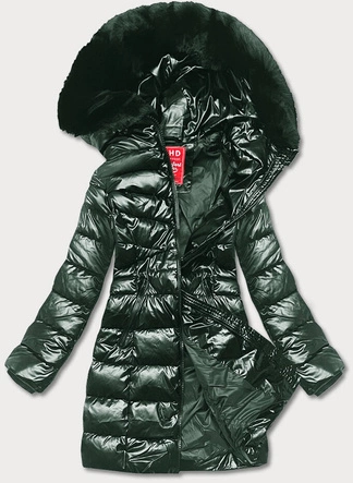 Taliowana kurtka zimowa damska zielony ciemny (2M-032)